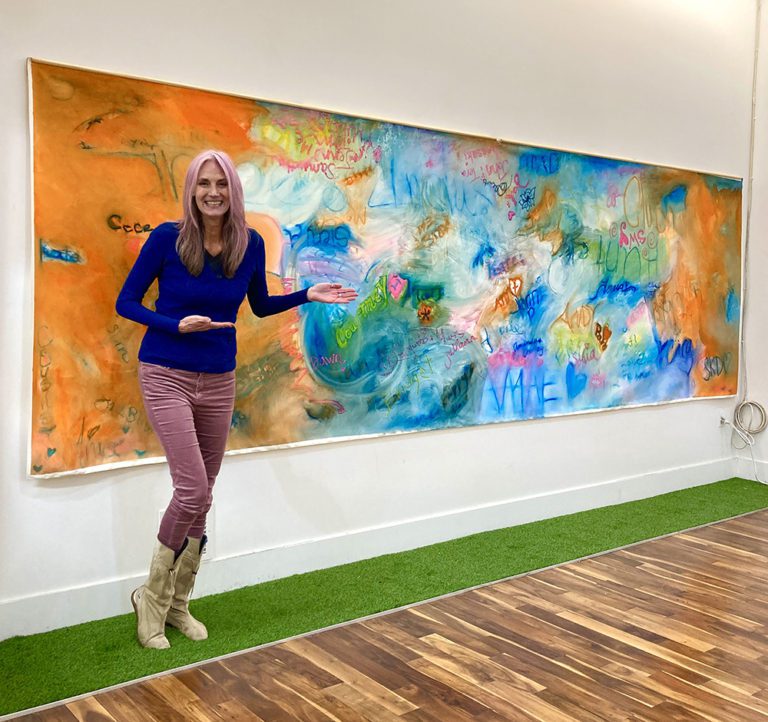 Marlyn Daggett collaborates with local community to create a painting at Grace Fisher Foundation in Santa Barbara, CA.